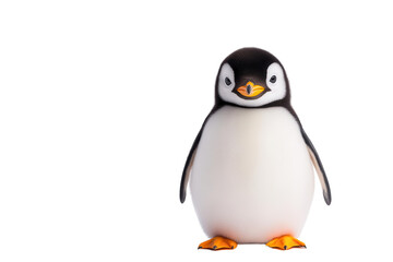 Fototapeta premium A cute and cheerful penguin standing proudly, showcasing its distinctive black and white plumage and bright orange feet.