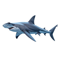 Fototapeta premium A detailed of a great white shark swimming gracefully in ocean waters, showcasing its powerful body and sharp teeth.