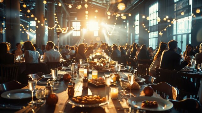 Event planners organizing a venue for a large gathering