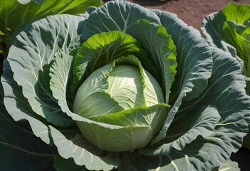 Fresh cabbage from farm field, cabbage in the garden.
