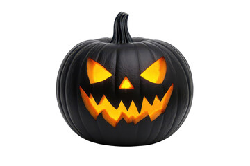 Naklejka premium A spooky black pumpkin with glowing orange eyes and jagged teeth, perfect for Halloween celebrations and decoration.