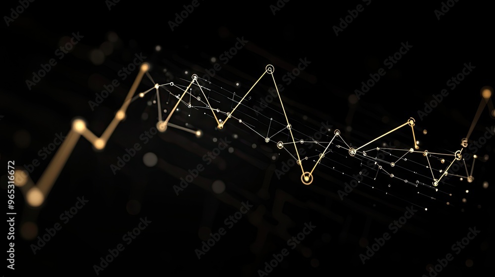 Poster a downward arrow composed of interconnected nodes and lines, set against a black background, symboli