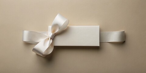 A customizable white ribbon wrapped around a blank rectangular mockup template on a neutral background, perfect for