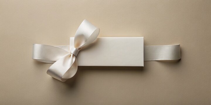 A customizable white ribbon wrapped around a blank rectangular mockup template on a neutral background, perfect for