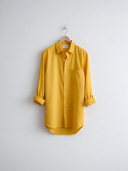 Yellow Long-Sleeve Shirt with Rolled Sleeves on Hanger Generative AI