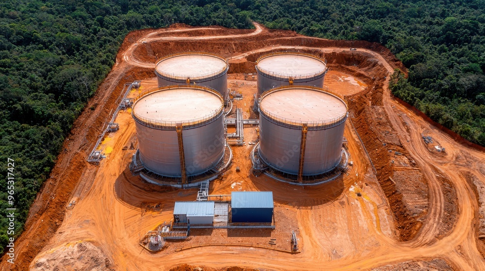 Poster fueling progress: high-detail images of major oil infrastructure projects driving development with c