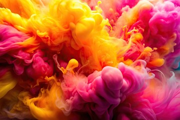 Fototapeta premium A vibrant and creative abstract background featuring a macro close up of pink and yellow watercolor paint blending beautifully creating a visually striking piece of art, colors, pink