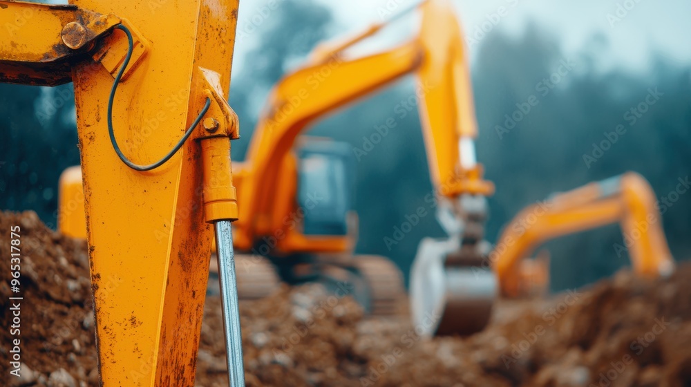 Aufkleber efficient construction workers utilizing oil-derived tools and machinery in high detail 8k image wit