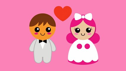 Cute Cartoon Couple in Love with Heart