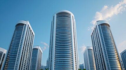 Fototapeta premium Futuristic Holographic Cityscape: Simulation of Buildings illuminating a Techno Future