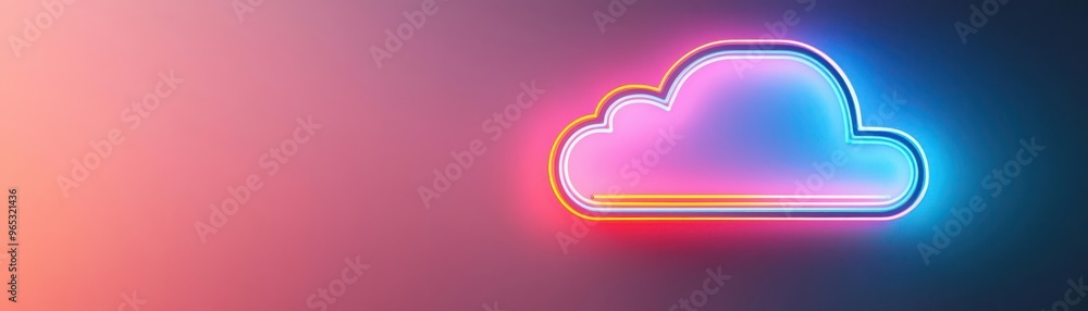 Poster futuristic cloud computing concept with neon lights and a digital cloud icon, symbolizing modern tec