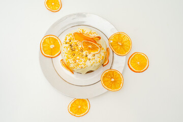Traditional ukrainian easter cake on white table. Happy easter, spring holiday