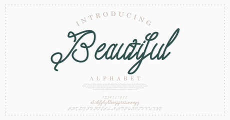 Classic typography serif font. Uppercase, lowercase, ligatures, ampersand, alternate, and number. Vector illustration word. Lettering Minimal Fashion Designs Romance Elegant.