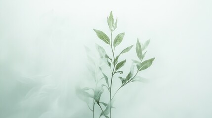 Naklejka premium A Branch of Green Leaves Against a Foggy Background