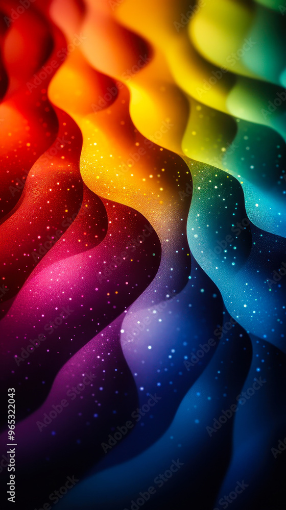 Poster abstract rainbow gradient waves with glittering particles background for graphic design and creative