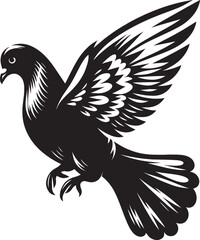 Beautiful Dove bird flying Silhouette vector illustration isolated on a white background