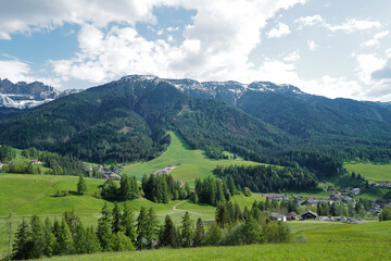Obraz premium Natural landscape of Santa Maddalena view at Val di Funes, land of the pale mountains and beautiful valley in the Dolomites also one of UNESCO World Heritage site- South Tyrol, Italy