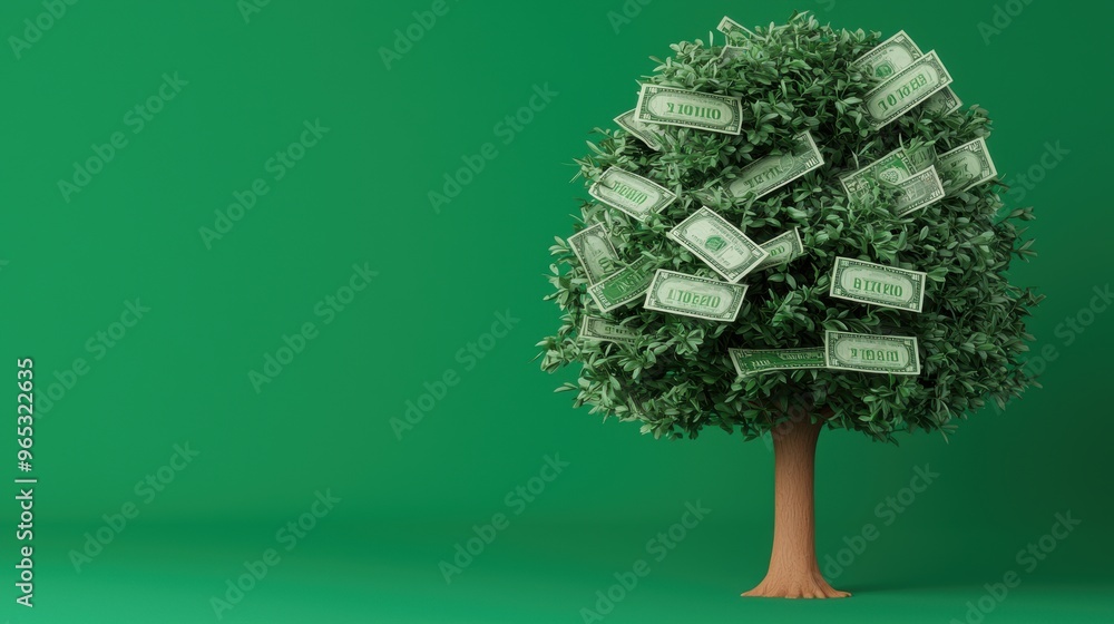 Poster currency symbol investment tree - with copy space and selective focus in quality