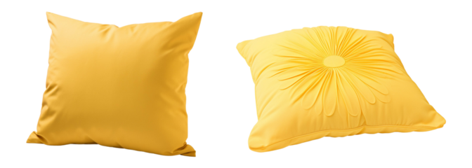Vibrant yellow pillows with a floral design, perfect for home decor, adding a touch of warmth and style to any living space.