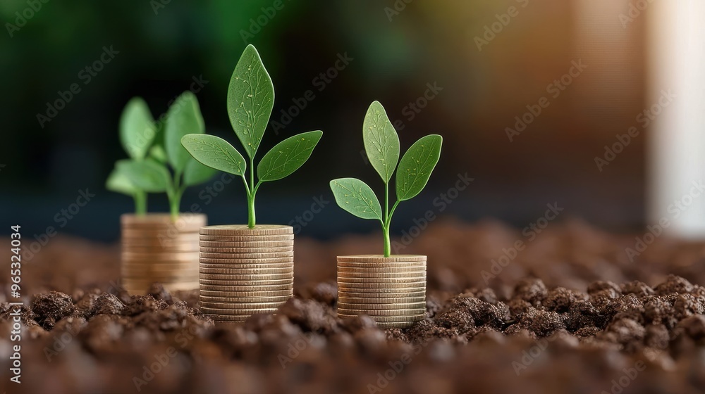 Poster economic growth concept with euro coins embedded in patterns - with copy space and selective focus i