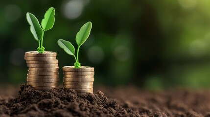 Money Growth Concept - Euro Coins Embedded in Growth Patterns with Copy Space, Selective Focus,