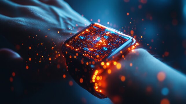 Wearable biosensor technology demonstrating advanced health monitoring at a tech expo