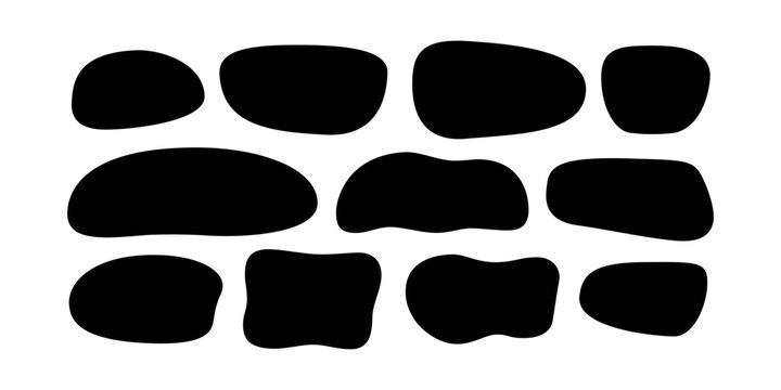 Hand drawn organic rectangle frames. Abstract doodle liquid shapes. Organic free flat blobs. Irregular fluid bubbles. Empty text box. Vector illustration isolated on white background.