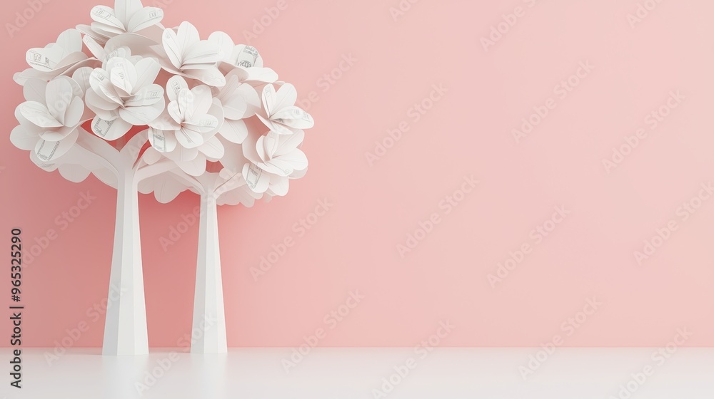 Poster abundant growth: visualization of financial success with money trees in quality with copy space for 