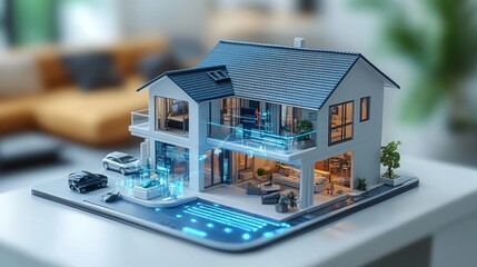 Smart home model showcasing innovative wearable biosensors and modern living technology