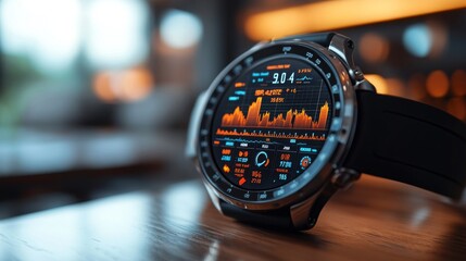 Wearable biosensor technology showcases advanced health monitoring in a modern cafe setting