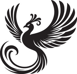 Beautiful Phoenix bird flying Silhouette vector illustration isolated on a white background