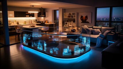 Innovative smart home interior showcasing advanced wearable biosensor technology