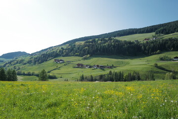 Obraz premium Natural landscape of Santa Maddalena view at Val di Funes, land of the pale mountains and beautiful valley in the Dolomites also one of UNESCO World Heritage site- South Tyrol, Italy