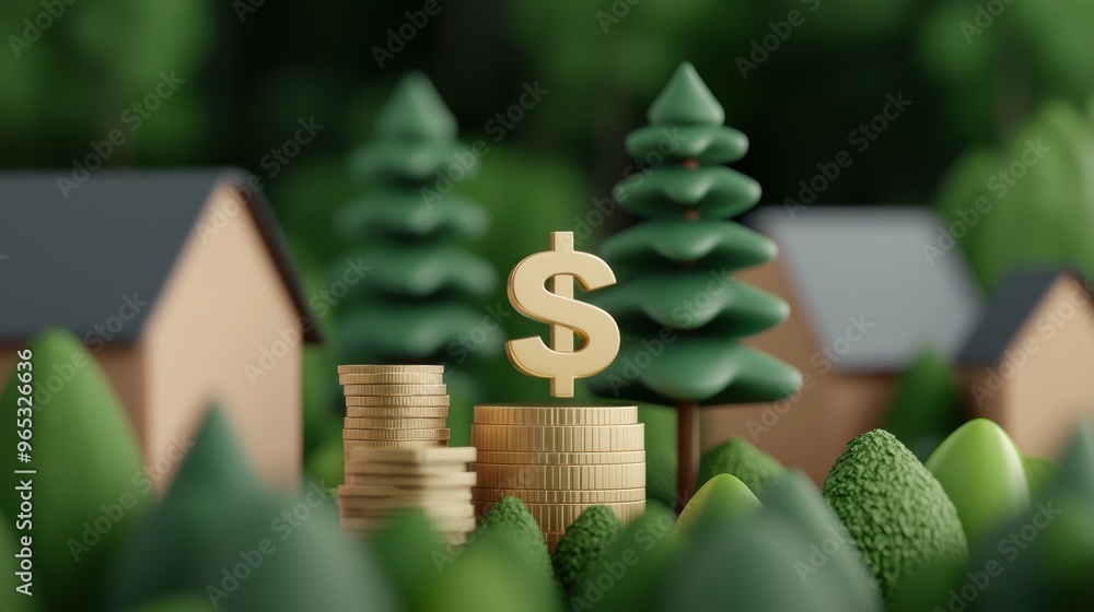 Poster currency forest abundance: of expanding wealth with copy space, selective focus in