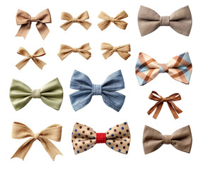 Collection of handmade romantic ribbon bow tie and linen tape bow. Set of of eco-friendly decor...