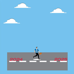 Man runs along signpost to new year 2025