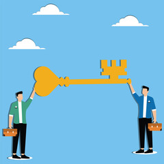 Men pick up a huge key