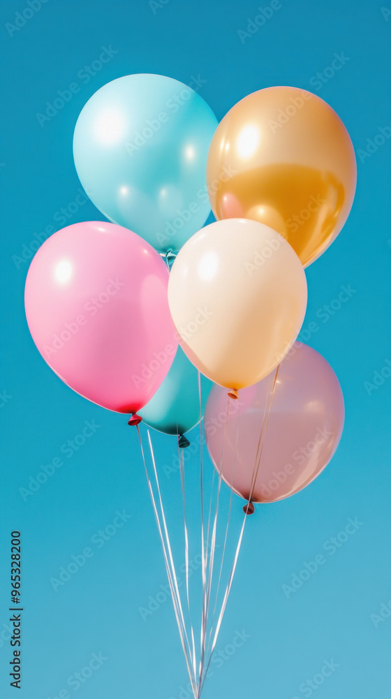 Poster a bunch of balloons in various colors are floating in the air. the balloons are arranged in a way th