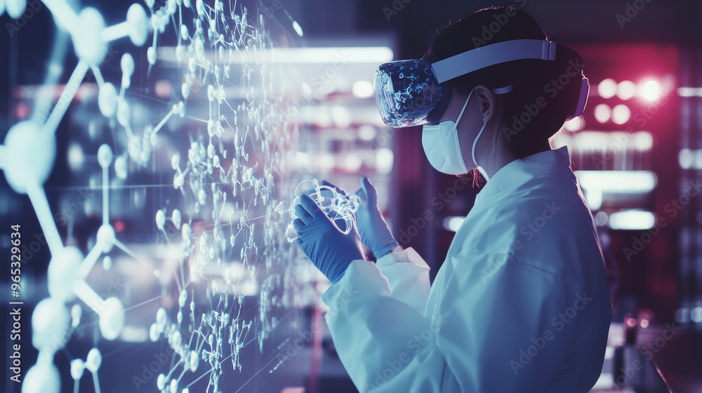 Poster innovative biotech researchers are utilizing virtual reality technology to manipulate complex molecu