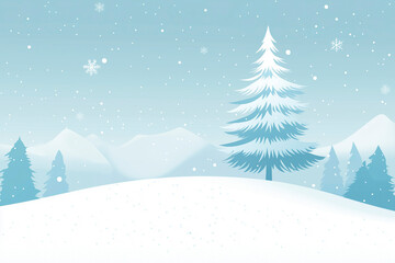 Illustration of a snowy winter landscape with a single pine tree.