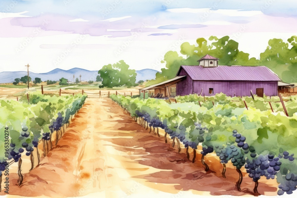 Sticker grape farm outdoors vineyard drawing.