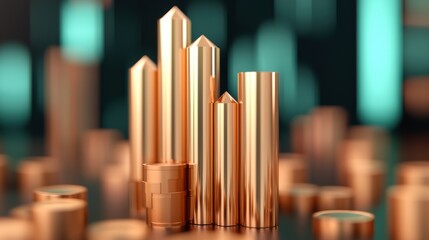 Obraz premium Illuminating Virtual Wealth Growth - Futuristic Holographic Financial Rise in with Copy Space and Selective Focus on Foreground