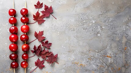 Elegant Canadian flag fruit skewers on a neutral background, infusing patriotic colors into culinary presentations with plenty of space for text