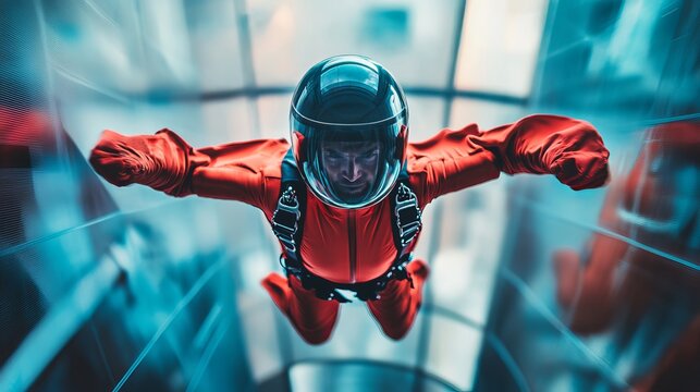 Skydiver in an indoor wind tunnel experiences freefall simulation