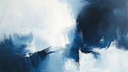 Abstract artwork featuring blue and white colors with textured strokes
