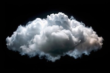 White fluffy cloud isolated on a black background creating a serene and atmospheric image, puffy, ethereal, serene, simplicity, peacefulness, beauty, isolated, contrasting, serenity