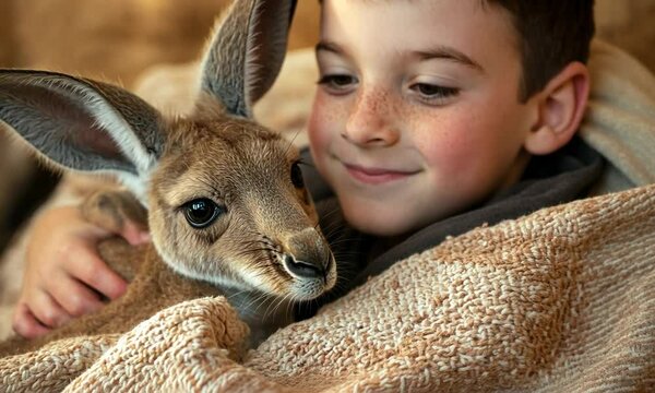 Boy and a Baby Kangaroo