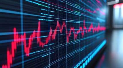 Fototapeta premium Futuristic Holographic Financial Chart with Floating Data Points in Trading Room