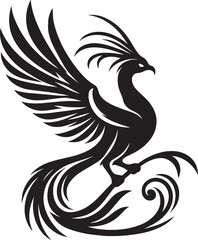 Fototapeta premium Beautiful Phoenix bird flying Silhouette vector illustration isolated on a white background