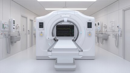 Obraz premium Futuristic Advanced Medical Scanner with Transparent Display in Ultra HD Futuristic Hospital Setting